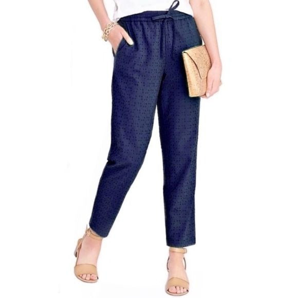 J.Crew || Eyelet Pull On Pants Drawstring Navy Blue Small