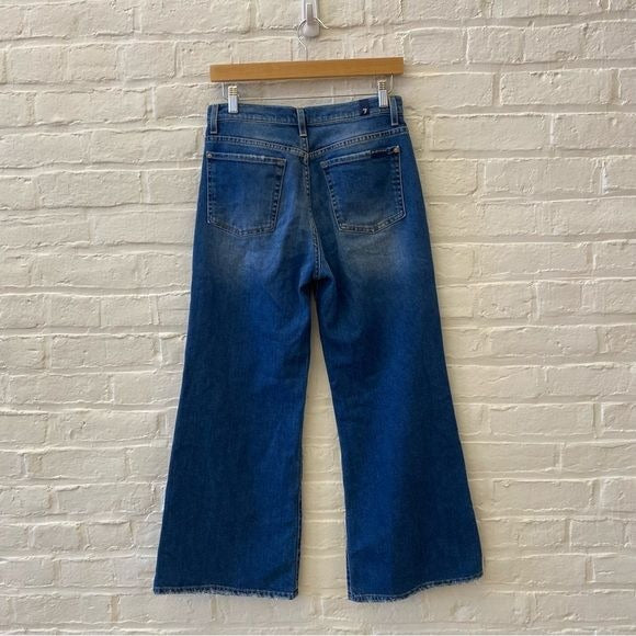 7 For All Mankind || The Cropped Jo Wide Leg Raindrop Jeans Blue 27