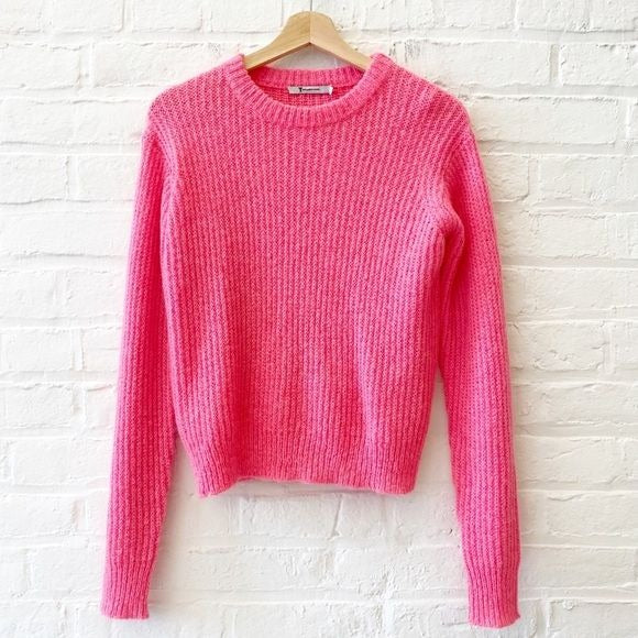 T by Alexander Wang || Ribbed Mohair Blend Crewneck Sweater Pink XS