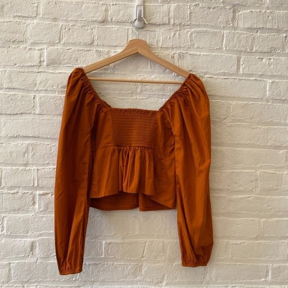 Abercrombie || Pintucked V-Neck Babydoll Blouse Top Cotton Orange Rust Small