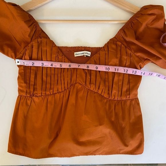 Abercrombie || Pintucked V-Neck Babydoll Blouse Top Cotton Orange Rust Small