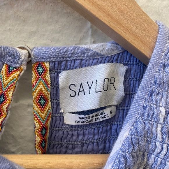 Saylor || Zinnia Smocked Mini Dress Ikat Indigo Blue Small