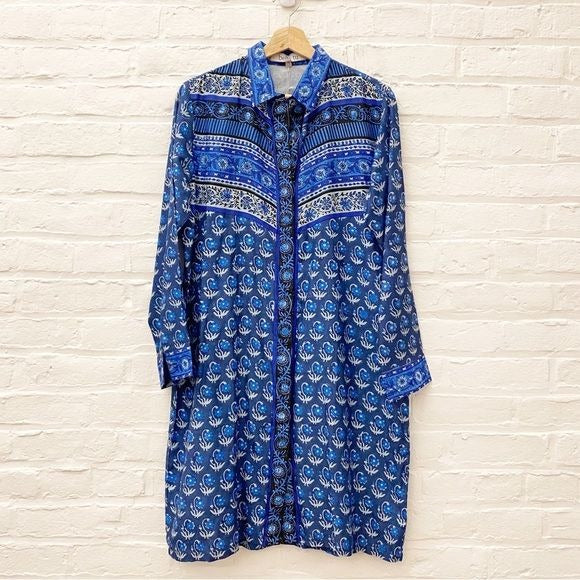 Bella Tu || Lara Block Print Shirtdress Dress Blue Floral Small NWT