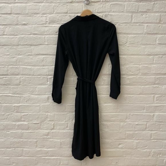 Frank and Oak || Minimalist Long Sleeve Midi Dress Belted Black XS