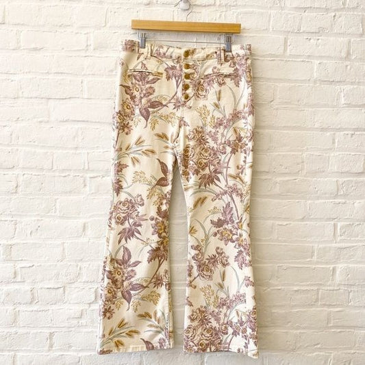 Anthropologie || Pilcro High-Rose Trouser Bootcut Pants Floral Cream 32P Petite