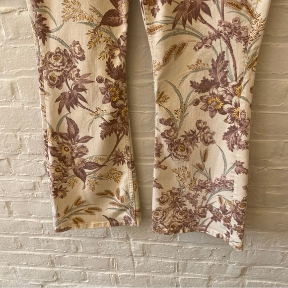 Anthropologie || Pilcro High-Rose Trouser Bootcut Pants Floral Cream 32P Petite