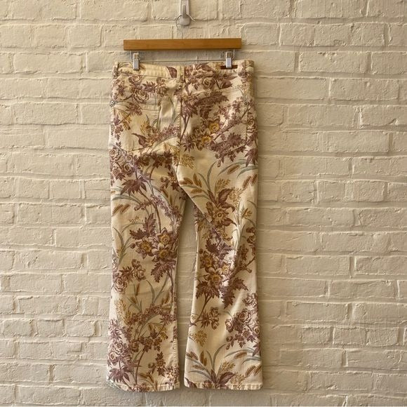 Anthropologie || Pilcro High-Rose Trouser Bootcut Pants Floral Cream 32P Petite