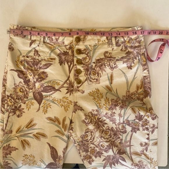 Anthropologie || Pilcro High-Rose Trouser Bootcut Pants Floral Cream 32P Petite