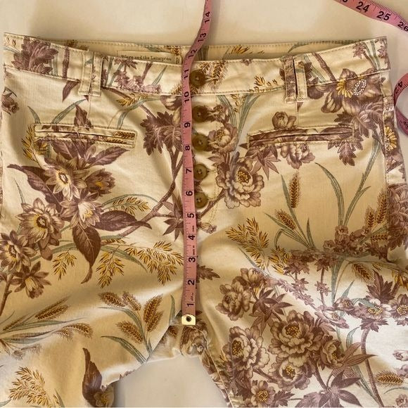 Anthropologie || Pilcro High-Rose Trouser Bootcut Pants Floral Cream 32P Petite