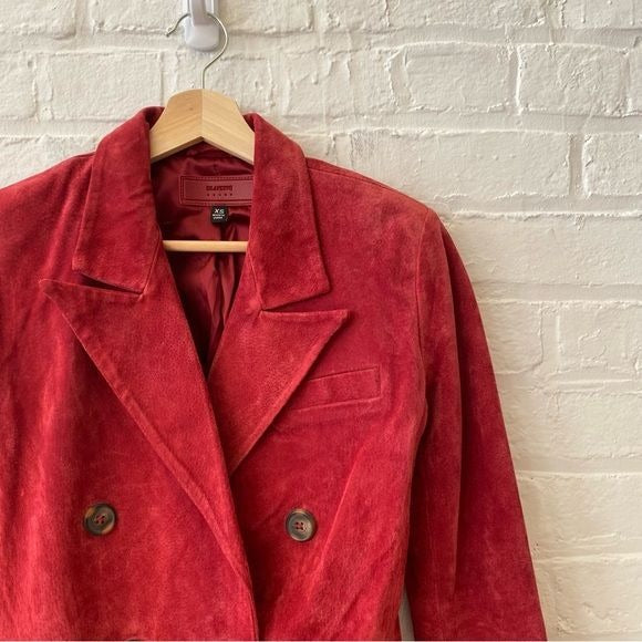 Anthropologie || Blank NYC Suede Leather Double Breasted Blazer Red XS NWT