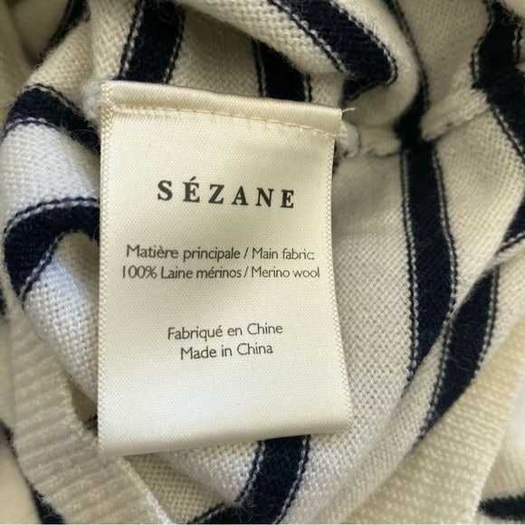 Sezane || Raphael Jumper Breton Stripe High Ruffle Neck Wool Ivory Navy Small