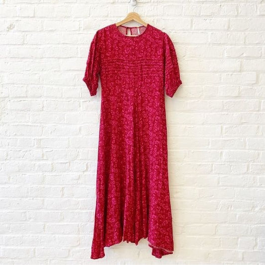 Free People || Jessie Midi Dress Ditsy Floral Pink Red 8