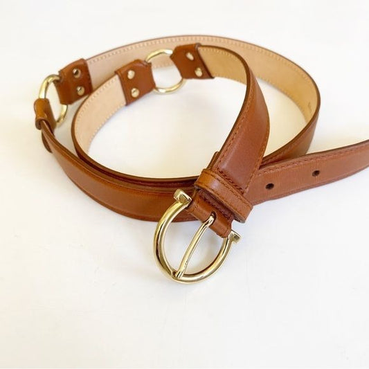 Salvatore Ferragamo || Tan Leather Belt Gold Bridle Horsebit Accents Equestrian