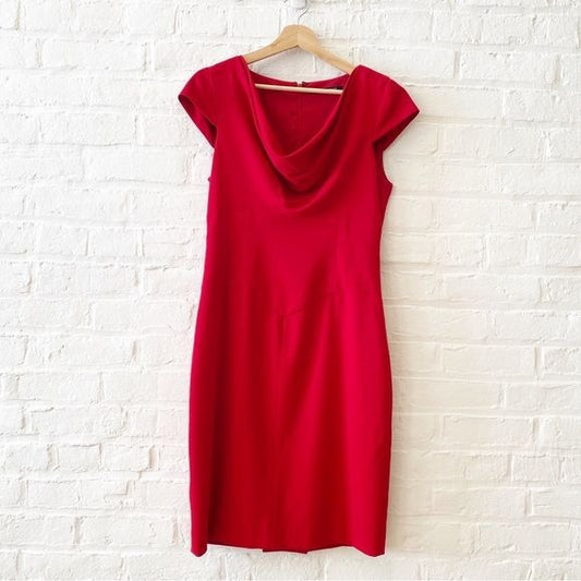 Black Halo || Gretchen Cowl Neck Cap Sleeve Pencil Dress Red 10