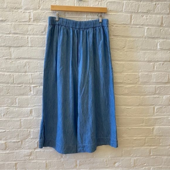 Madewell || Chambray Huston Pull On Crop Pants Wide Leg Blue Large