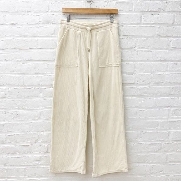 Sezane || Sully Trousers Pull On Wide Leg Cord Corduroy in Ecru Ivory Cream M