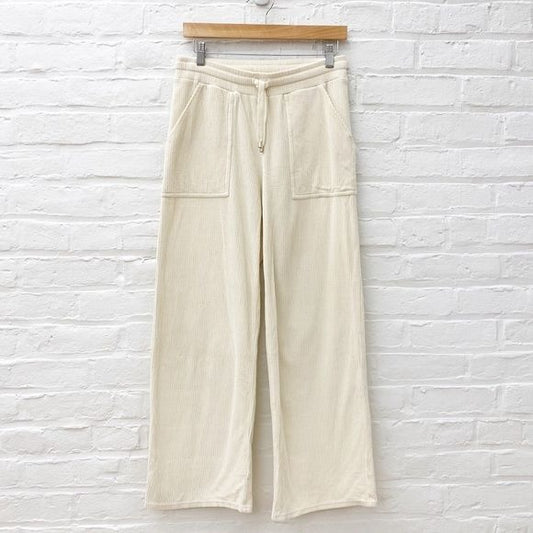 Sezane || Sully Trousers Pull On Wide Leg Cord Corduroy in Ecru Ivory Cream M