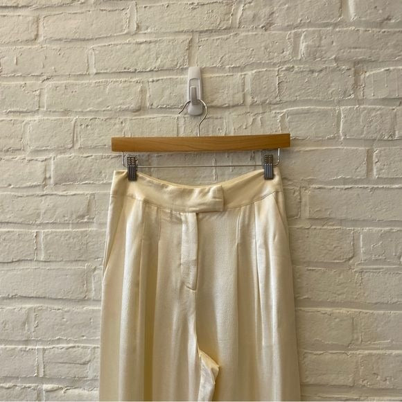 Veronica Beard || Robinne Pleated Satin High Rise Wide Leg Pants Sand Cream 2