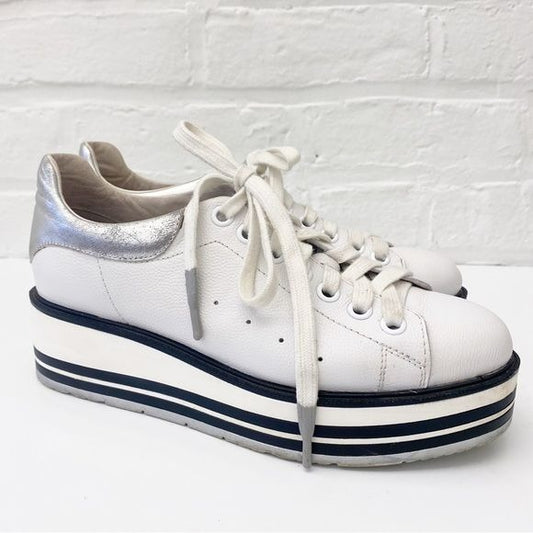 Anthropologie || Silent D Siobhan Platform Lace Up Sneaker White Silver 38