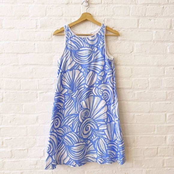 Vineyard Vines || Nautilus Shell Print Linen Shift A-Line Swing Dress Blue 2