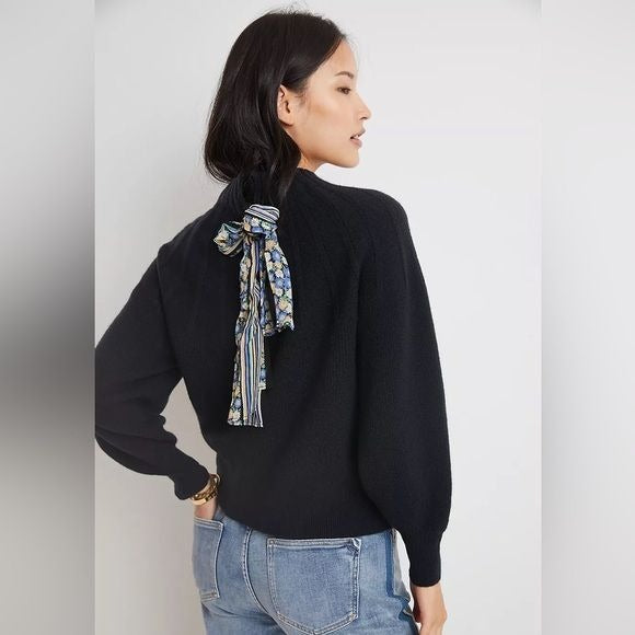 Anthropologie || Liora Tie-Back Sweater Bow Scarf Black Medium