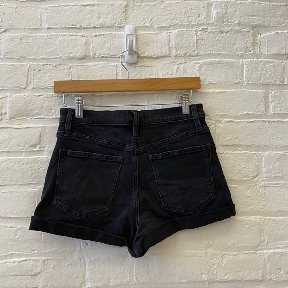 Madewell || High-Rise Denim Shorts Black Lunar Wash Raw Hem Cuffed 25