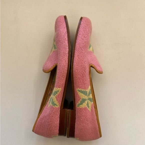 Stubbs & Wootton || Star Needlepoint Flats Pink Green Yellow 9.5