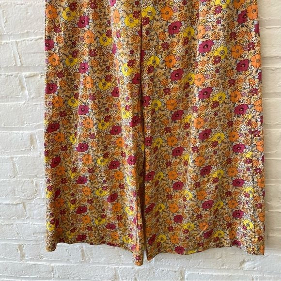 Free People || Menorca Cropped Wide Leg Pants Trousers Cotton Floral Orange 2