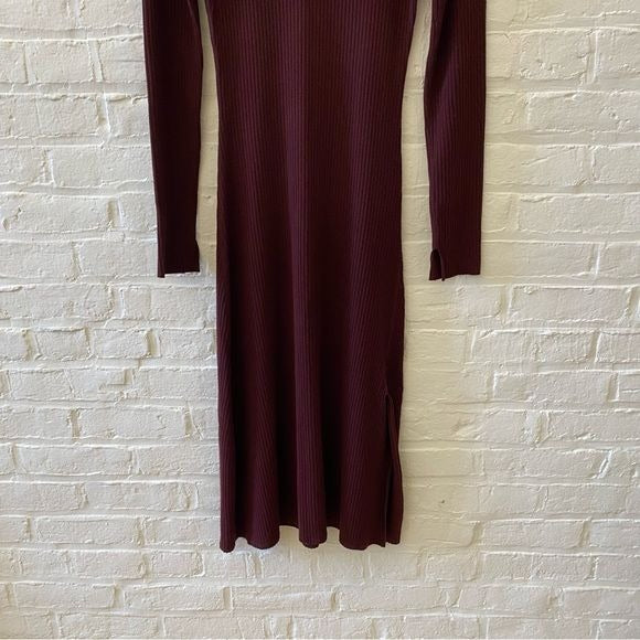 All Saints || Nala Ribbed Sweater Dress Midi Long Sleeve Crew Slit Burgundy M