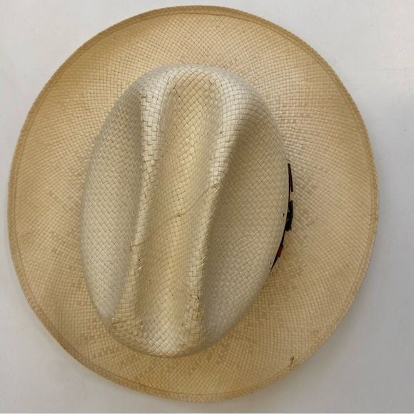 Stetson || Straw Cowboy Hat Leather Band Vented Natchez Style Natural 6 7/8