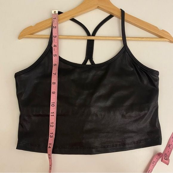 Beyond Yoga || Pearlized Slim Racerback Cropped Tank Black Shiny Medium