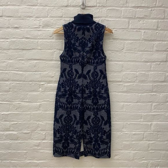 Anthropologie || Maeve Ryder Jaquard Turtleneck Sweater Dress Navy 4P 4 Petite