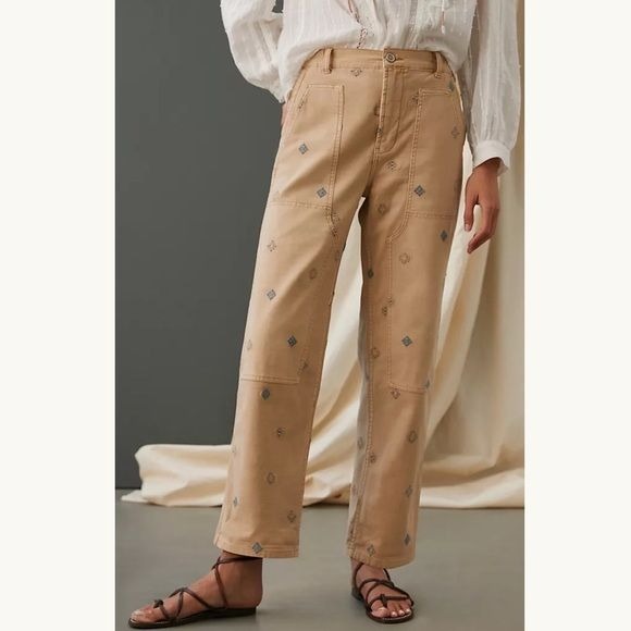 Anthropologie || Pilcro The Roamer Embroidered Khaki Chino Utility Pants Tan 26