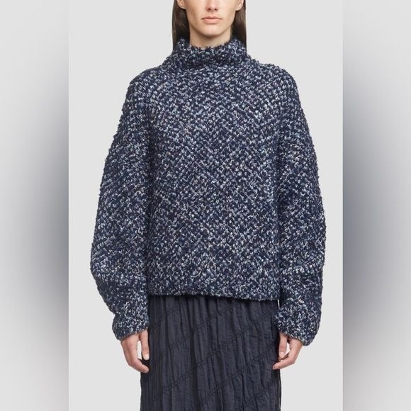 3.1 Phillip Lim || New Boucle Jacquard Mock Neck Sweater Navy Multi XS