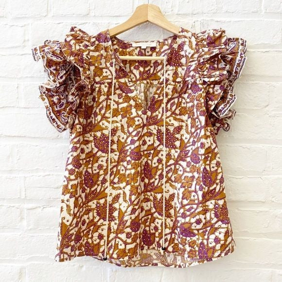 Love the Label || Flutter Sleeve Top in Mabel Khaki Floral XS