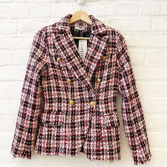 Lioness || Tartan Palermo Blazer Double Breasted Tweed Plaid Jacket Small NWT