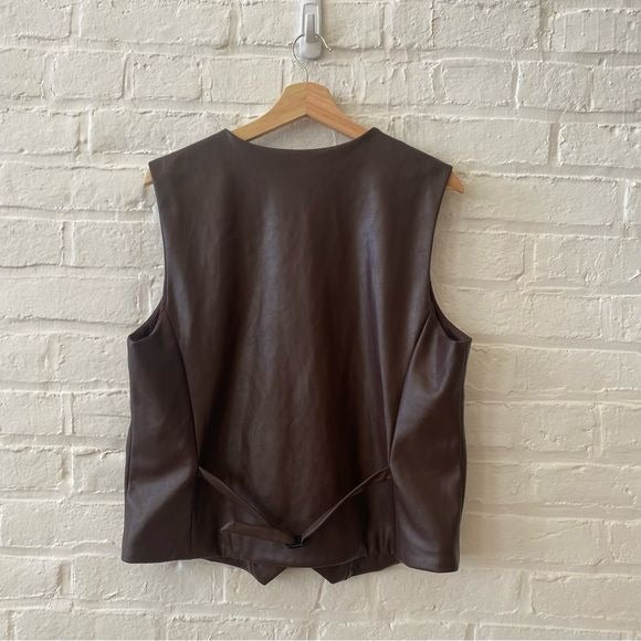 Anthropologie || Hutch 90s Faux Leather Tailored Vest Brown XL