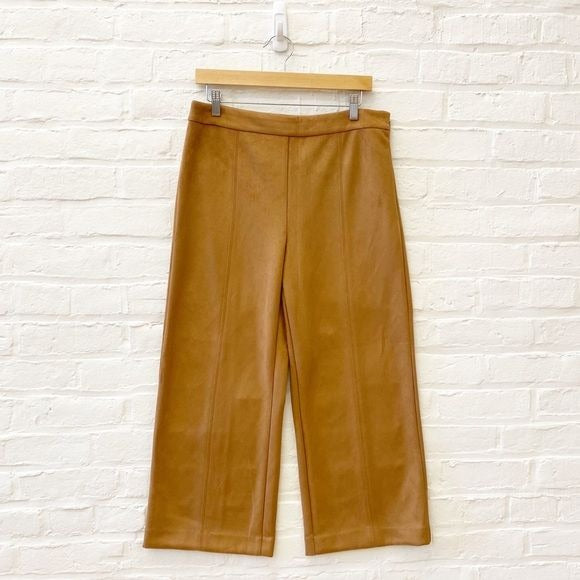 Ann Taylor || Faux Suede The Wide Leg Crop Pants Camel 8 NWT