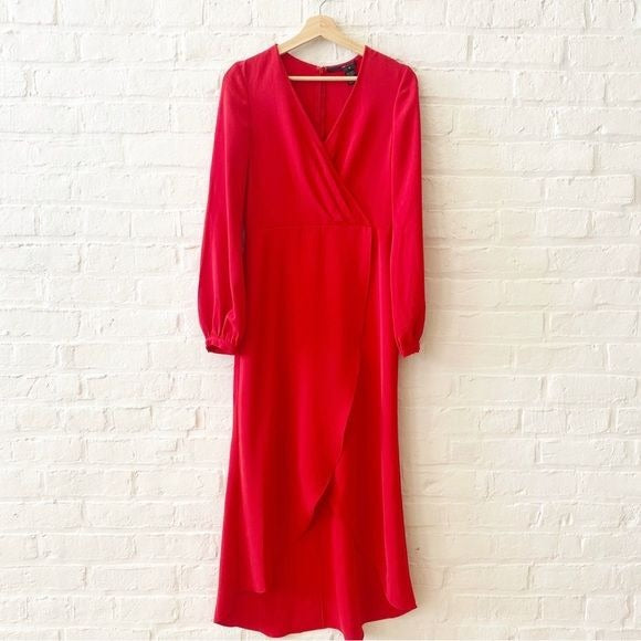 Jay Godfrey || Faux Wrap Long Sleeved Dress Red 6