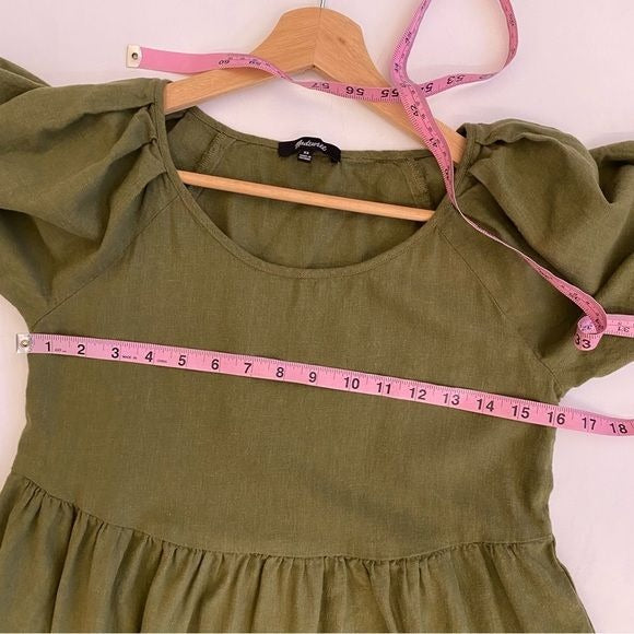 Madewell || (Re)sponsible Puff Sleeve Tiered Mini Dress Olive Green XS