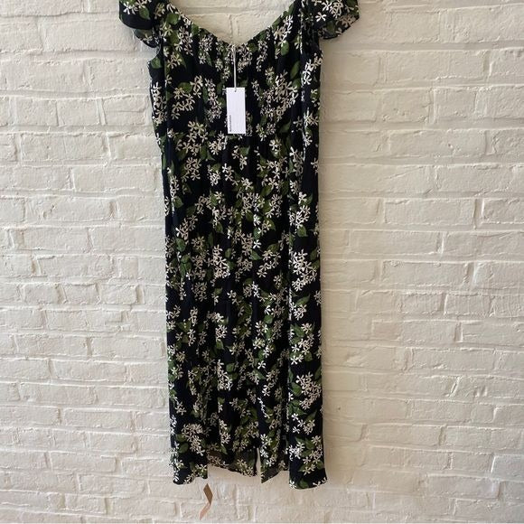 Reformation || Baxley Floral Midi Dress ES in Aroma Black Green 14 NWT