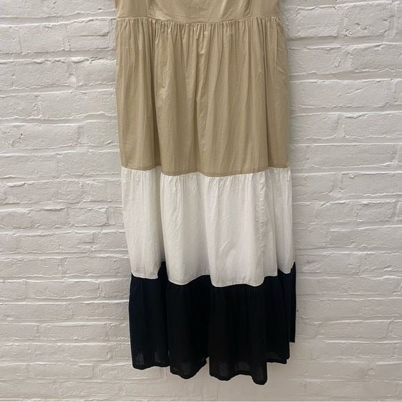 J Crew || Square Neck Tiered Colorblock Color Blocked Dress Black Tan 6