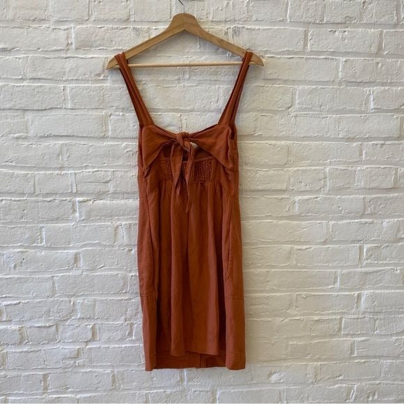 Anthropologie || Maeve Twist-Front Mini Dress Tie Back Linen Blend Orange Small