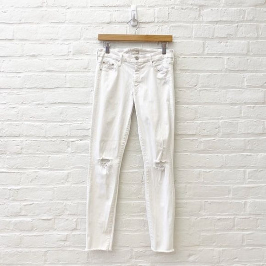 MOTHER || The Looker Ankle Fray Jeans Little Miss Innocent? Distressed White 28