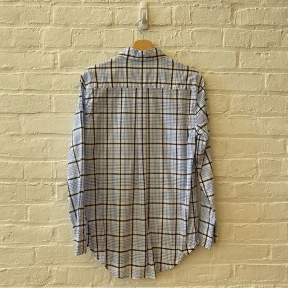 Equipment || Plaid Button Down Shirt with Pockets Cotton Blue Small