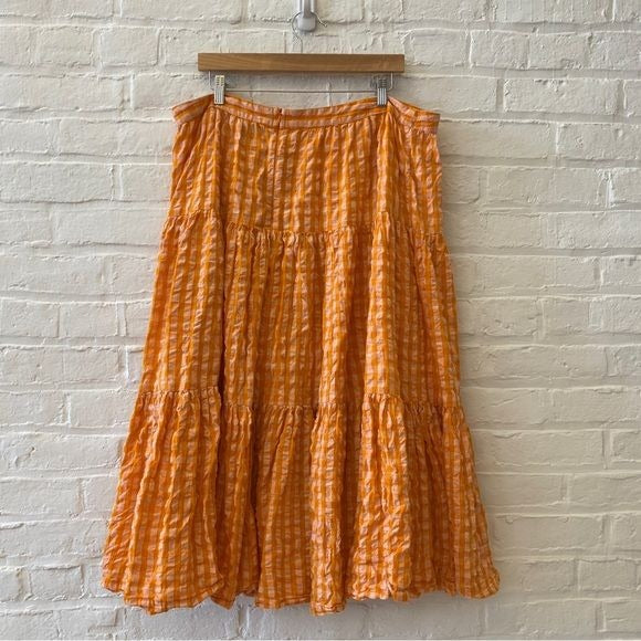 ASOS || Tiered Gingham Midi Skirt Cotton Orange US 16