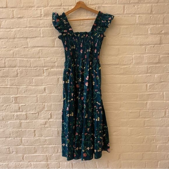 Hill House || Ellie Nap Dress in Moody Floral Green Small