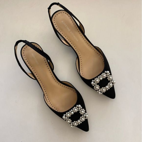 Adrienne Vittadini || Suze Slingback Pearl Rhinestone Embellished Black 8.5