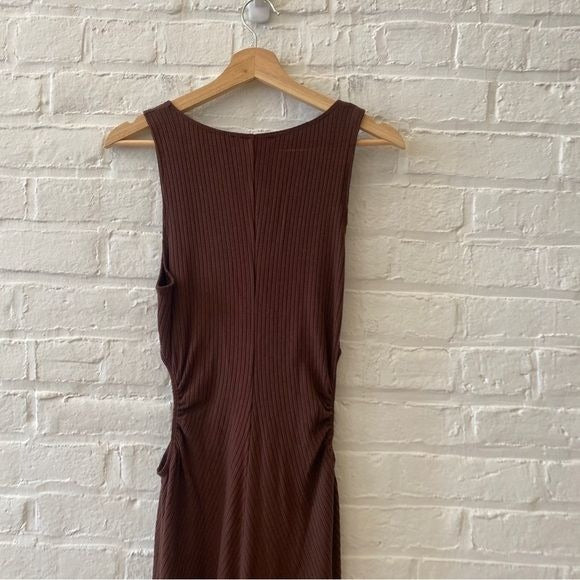 Reformation || Brynlee Ribbed Knit Cutout Keyhole Midi Dress in Cafe Brown L NWT