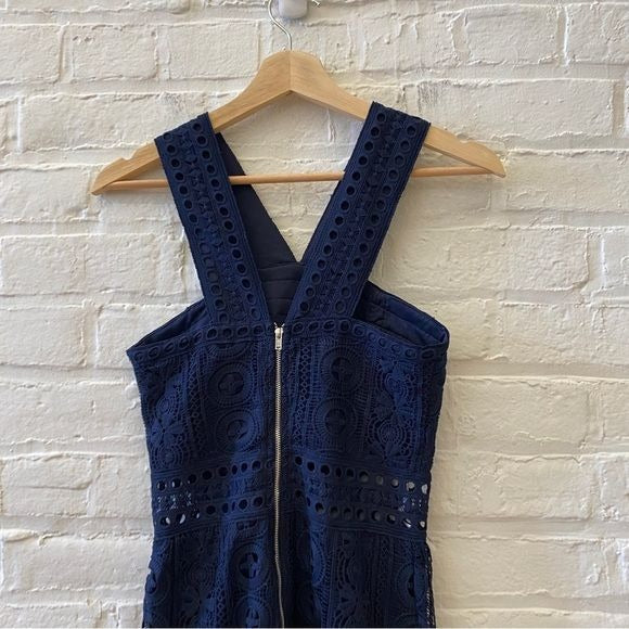 Lulus || Cocktail Ready Navy Blue Crochet Lace Midi Dress XS NWT